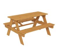 AIYAPLAY Ensemble salon de jardin extérieur enfant, table pique-nique enfant avec bancs, cadre en bois massif, bois naturel