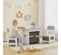 AIYAPLAY Ensemble table et 2 chaises enfant avec 6 tiroirs amovibles, pour fille garçon 3-8 ans, gris