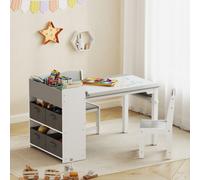 AIYAPLAY Ensemble table et 2 chaises enfant en bois avec rouleau de papier, étagères et tiroirs, pour fille garçon 3-8 ans, gris