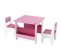 AIYAPLAY Ensemble table et 2 chaises pour enfants 3-8 ans, table en MDF avec étagère et motifs cœurs, rose