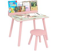 AIYAPLAY Ensemble Table et Chaise Enfant Table pour Enfant avec Chaise avec Porte-Livres Motifs d'ours pour Enfants 3-8 Ans pour Chambre à Coucher, Salon, Salle de Classe, Rose