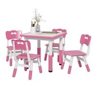 AIYAPLAY Ensemble Table et chaises pour Enfants 18-60 Mois, Design Peu encombrant, Hauteur réglable, Table pour Enfants avec Tableau pour Chambre d'enfant, Bois et PP, Rose