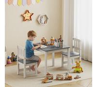 AIYAPLAY Ensemble Table et Chaises pour Enfants 3-8 Ans 3 pièces en Bois avec Bords Arrondis, Gris et Blanc