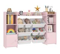 AIYAPLAY Étagère à jouets pour enfant avec 8 boîtes de rangement amovibles, 4 compartiments ouverts, 2 compartiments d'armoire, pour chambre d'enfant, salle de jeux, salon, 140 x 30 x 90 cm, rose