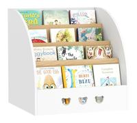 AIYAPLAY Étagère à jouets pour enfants avec compartiment caché Organisateur de jouets à 4 niveaux avec roulettes pour chambre d'enfant Salle de jeux Nursery Blanc & Naturel