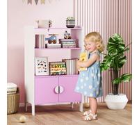 AIYAPLAY Étagère à Livres pour Enfants, 2 Étagères, 2 Armoires, Autoportante, Design Anti-Basculement, Pieds Antidérapants, MDF, Rose+Blanc