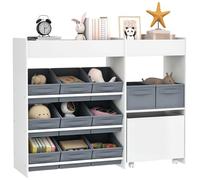 AIYAPLAY Étagère de Rangement Enfant pour Jouets et Livres, avec 11 bacs de rangements en Tissu Non tissé et Un Cabinet sur roulettes, pour Chambre, Salon, Salle de Jeu, 105x30x80cm, Blanc