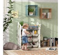 AIYAPLAY Etagère de Rangement pour Enfants avec 9 conteneurs pour jouets et livres, chambre d'enfant, maternelle, plastique, Blanc crème