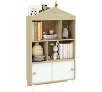 AIYAPLAY Étagère pour enfant en bois avec 4 compartiments Bibliothèque pour enfants avec étagères ouvertes et armoire pour chambre d'enfant ou salle de jeux 80 x 30 x 140,5 cm Blanc et naturel