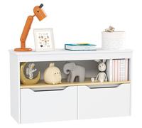 AIYAPLAY Étagère pour jouets pour enfants Bibliothèque pour enfant avec 2 tiroirs et compartiment pour salon, chambre à coucher, salle de jeux 80 x 30 x 45 cm Blanc