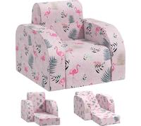 AIYAPLAY Fauteuil pour enfants, 2 en 1 Canapé pliable pour enfants avec fonction de couchage, motif flamant rose, chaise rembourrée pour enfants à partir de 1,5 ans, chambre d'enfant