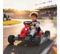 AIYAPLAY Go-kart électrique 24V, mode drift, siège réglable, harnais 5 points, fonction musicale, klaxon, 6-12 ans Rouge