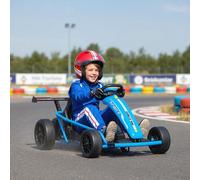 AIYAPLAY Gokart électrique 24V pour conduire et drifter, pneus en nylon, ceinture de sécurité, klaxon, musique pour 8-12 ans Bleu