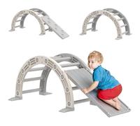 AIYAPLAY Jouet d'escalade 4 en 1 pour enfants avec arche d'escalade, balançoire, rampe et toboggan, jouet en plastique pour enfants de 18 à 48 mois, pour intérieur et extérieur, gris et blanc