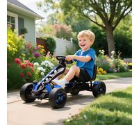 AIYAPLAY Kart à pédales pour enfants, karting enfant 3 à 6 ans avec embrayage automatique, frein, roues EVA antidérapantes, bleu