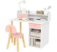 AIYAPLAY Kids Desk and Chair Set, Children Study Table with Hutch, Storage, Drawer, Shelves, for Studying, Reading, Drawing, for Ages 3-8 Years, Pink (Bureau et Chaise pour Enfants, Table d'étude