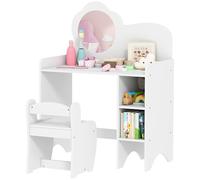 AIYAPLAY Kids Dressing Table with Mirror, Stool, 2 in 1 Kids Vanity Table with Storage Shelves, Toddlers Make Up Desk, for Ages 3-8 Years, White