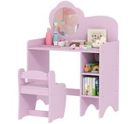 AIYAPLAY Kids Dressing Table with Mirror, Stool, 2 in 1 Kids Vanity Table with Storage Shelves, Toddlers Make Up Desk, for Ages 3-8 Years, Purple