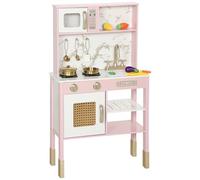 AIYAPLAY Kids Play Kitchen with Pretend Play Cooking Accessories, Kitchen Playset with Realistic Oven, Microwave, Sink and Cutting Vegetable Toys for Toddlers Ages 3-6 Years, Pink (Jeu de Cuisine
