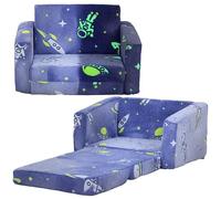 AIYAPLAY Kids Sofa Bed, 2 in 1 Kids Fauteuil Pliant pour Enfant avec Design Cosmique Phosphorescent, Coussin et Housse lavables, Chaise Enfant Convertible en Chaise Longue pour Les Enfants de 1,5 à 3