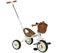 AIYAPLAY Kids Tricycle for 2-5 Years Old, 2-in-1 Toddler Trike with Adjustable Parent Handle, Pedals, Footrests, Storage Basket, 3 Wheel Bike for Boys and Girls, White (Tricycle pour Enfants de 2 à 5