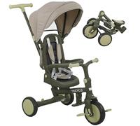 AIYAPLAY Kids Trike, Tricycle Pliable 5 en 1 avec poignée parentale réglable et Capote Amovible, Harnais de sécurité 5 Points, Repose-Pieds, Sac de Rangement, pour Les 1-3 Ans, Vert foncé