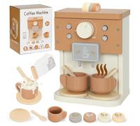 AIYAPLAY Kids Wooden Coffee Machine Toy, Pretend Play Kitchen Accessories with Toy Food, Coffee Playset Pretend Role Play Toy Gift for Boys and Girls Ages 3+.