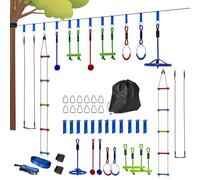 AIYAPLAY Kit de tyrolienne pour enfants, 10 pièces de parcours d'obstacles en plein air pour enfants, kit de slackline de 10 m avec barres de singe, balançoire, échelle d'escalade, plateau suspendu