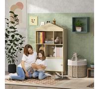 AIYAPLAY Libreria per Bambini en Bois avec Étagères Ouvertes et Casier Inférieur, 80x30x140.5 cm, Blanc et Bois Naturel