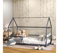 AIYAPLAY Lit cabane Enfants 90x190 cm lit Enfants lit Maison Enfant en Bois avec Protection antichute, sommier à Lattes et Toit Inclus, dim. 196L x 97,5l x 135H cm Gris