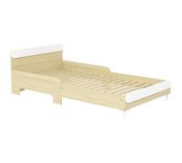 AIYAPLAY Lit d'enfant rectangulaire, 90x190 cm Lit d'enfant 3-10 ans avec cadre en bois de pin et barrières de protection pour chambre d'enfant, blanc et couleur bois
