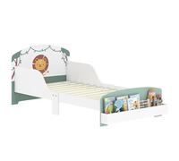 AIYAPLAY Lit Enfant 70x140cm, Lit pour Enfant avec Barrière de Sécurité et Sommier à Lattes en Bois, Espace de Rangement, Motif de Lion, pour Garçons et Filles de 3 à 8 Ans, Vert (Matelas Non Inclus)