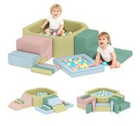 AIYAPLAY Lot de 15 constructions souples pour enfants de 3 à 6 ans avec 200 balles, blocs souples de jeu en mousse et velours, jouets d'escalade pour chambre, salon et jardin d'enfants, multicolore