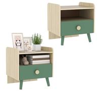 AIYAPLAY Lot de 2 Tables de Chevet Enfant, Tables de Nuit Enfant avec tiroir et Niche, Petite Table d'appoint en Bois pour Chambre d'enfant, 40L x 32,5l x 40H cm, Vert
