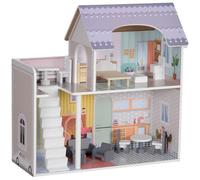AIYAPLAY Maison de poupée avec meubles et accessoires, maison de poupée en bois, avec balcon, 2 étages, jouet pour garçons et filles à partir de 3 ans, multicolore
