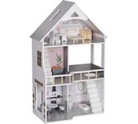 AIYAPLAY Maison de poupées en bois, maison de poupée à 3 étages avec 13 meubles et accessoires, 85,3 cm de haut Maison de jeu pour enfants de 3 à 6 ans, Gris