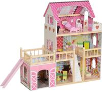 AIYAPLAY Maison de poupées, maison de jeu à 3 étages, 13 pièces de mobilier, garage amovible, toboggans & balcon, 92,1 cm de haut Dollhouse pour enfants de 3 à 6 ans, Rose