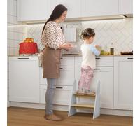 AIYAPLAY Marche pied enfant marchepied enfants 2 marches pour enfants 3 à 8 ans en bois charge max. 20 kg blanc