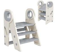AIYAPLAY Marche Pied pour Enfant 3 marches, marchepied de Cuisine pour Enfant, Pliable, Hauteur Ajustable, avec poignées, Surface antidérapante, pour Salle de Bain, Cuisine, Gris