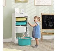 AIYAPLAY Meuble de rangement pour enfant, rangement jouets enfant, avec 4 boîte de rangement, 40,8L x 30l x 90,3H cm, blanc