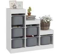 Rangement enfant - combinaison structure + bacs - coffre à jouet dim. 96L x 38l x 90H cm - blanc gris