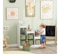 AIYAPLAY Meuble de rangement pour jouets des enfants avec 6 bacs amovibles, 3 niveaux de rangement, 96 x 38,5 x 90, vert