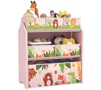 AIYAPLAY Meuble de rangement pour jouets pour enfants, étagère de rangement à 3 niveaux avec 6 boîtes de rangement amovibles, pour salle de jeux, chambre à coucher, chambre d'enfant, crèche, rose