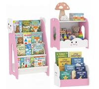 AIYAPLAY Meuble Rangement Enfant 3 à 8 Ans, Rangement Jouets Enfant modulaire avec Porte-Magazines à 4 étagères, bibliothèque 3 Niveaux, Table de Nuit, pour Chambre, Salle de Jeu, crèche, Rose