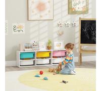 AIYAPLAY Meuble rangement enfant à 2 niveaux, étagère de rangement pour jouets enfants avec 6 bacs amovibles, 97x21x29cm, blanc