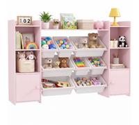 AIYAPLAY Meuble Rangement Enfant à 4 Niveaux, 8 Bacs Amovibles Rose | Étagère de Rangement pour Jouets Enfants, Placards, Compartiments Ouverts, Chambre d'Enfant, Salle de Jeux, Garderie