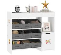 AIYAPLAY Meuble rangement enfant Étagère pour jouets 9 tiroirs en tissu avec placard Blanc
