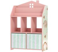 AIYAPLAY Meuble rangement enfant, bibliothèque enfants avec étagères ouvertes et 2 tiroirs en tissu, MDF, rose