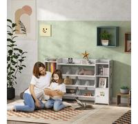 AIYAPLAY Meuble rangement enfant, étagère de rangement pour jouets enfants avec 8 bacs amovibles, 140 x 30 x 90 cm, blanc
