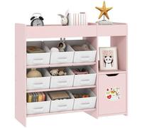 Meuble rangement enfant étagère de rangement pour jouets enfants AIYAPLAY avec 9 tiroirs en tissu et placard, rose